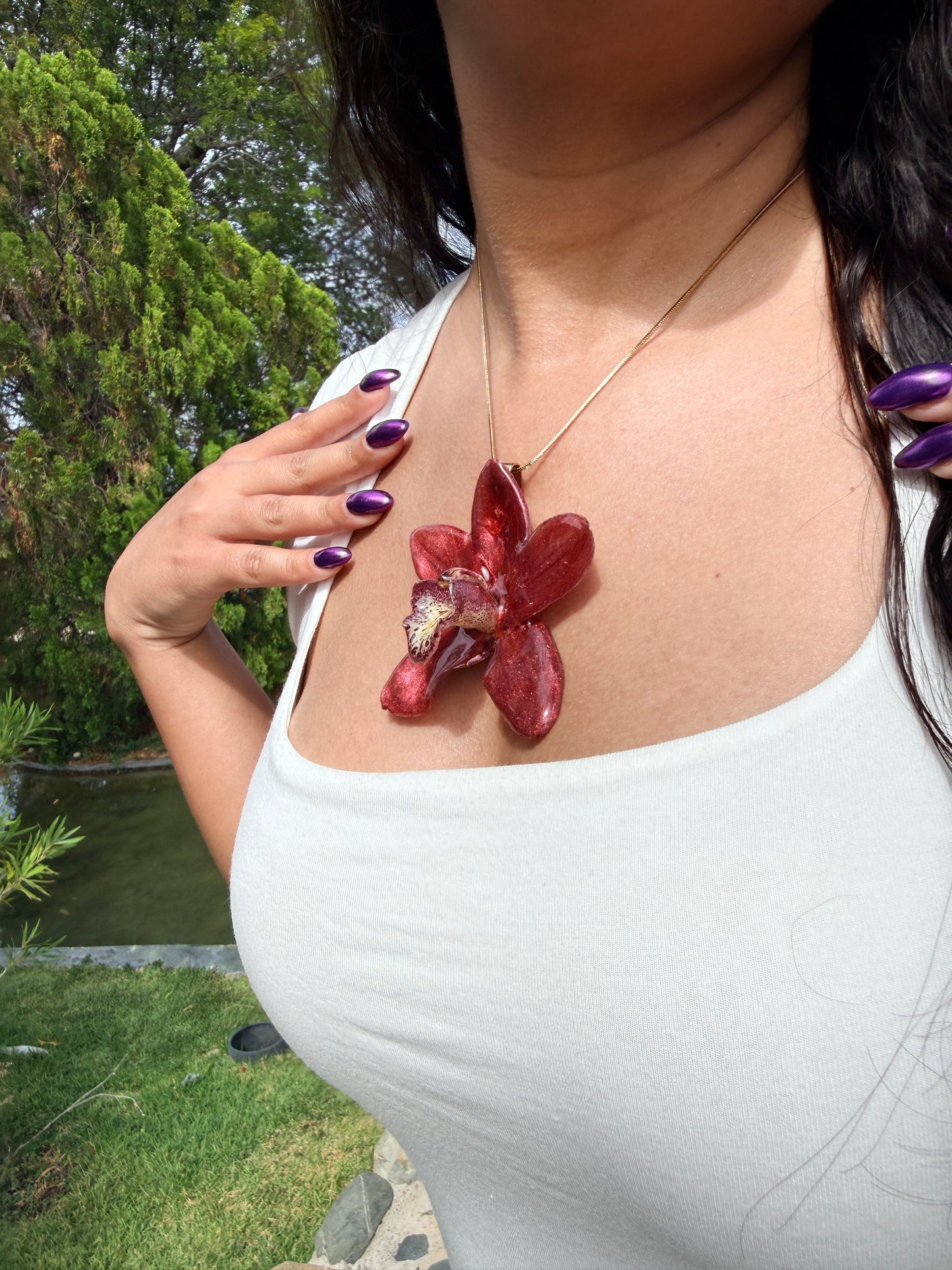 Gabriela’s Ruby Cymbidium Necklace