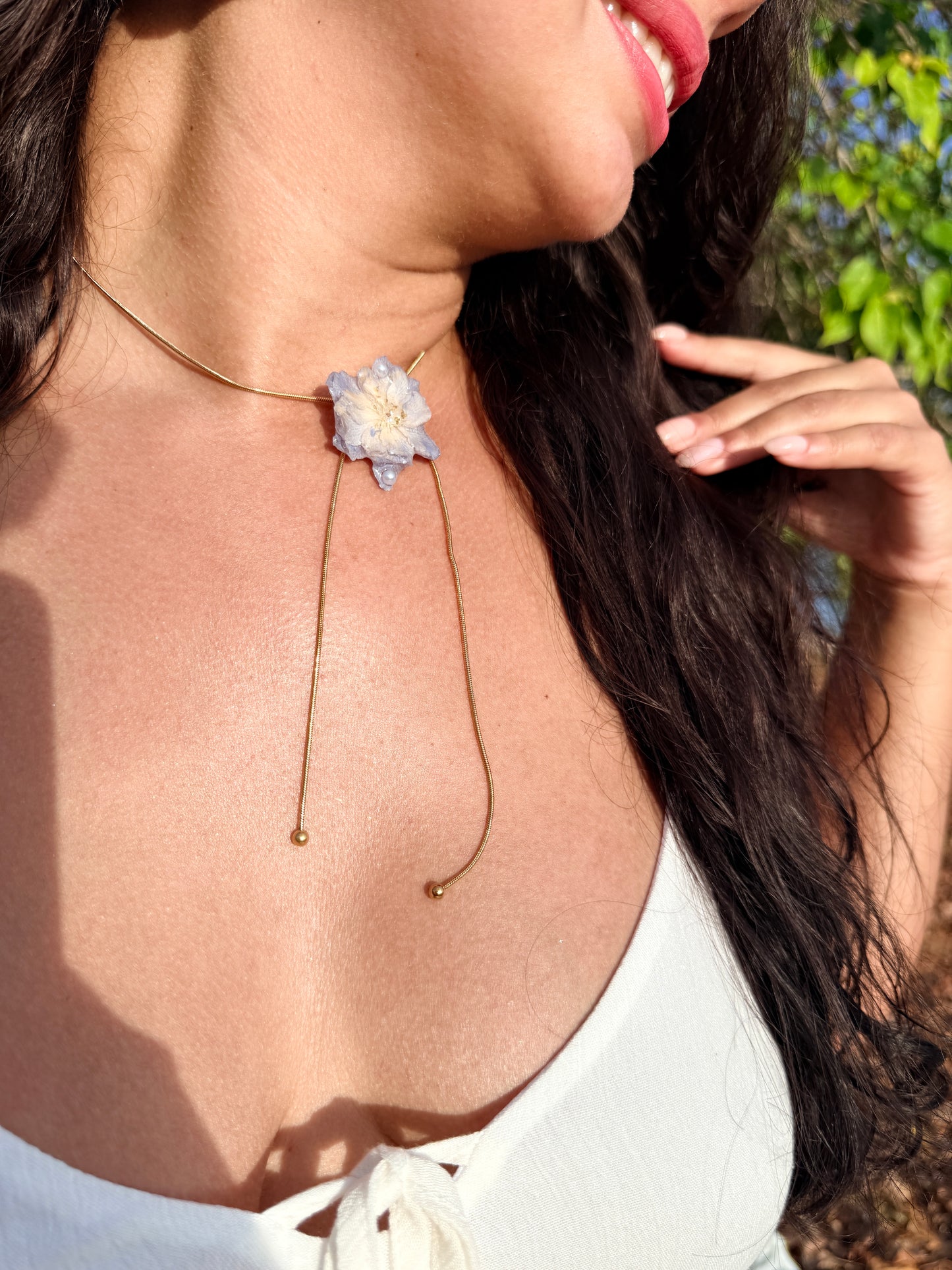 Blue Delphinium Lariat Necklace