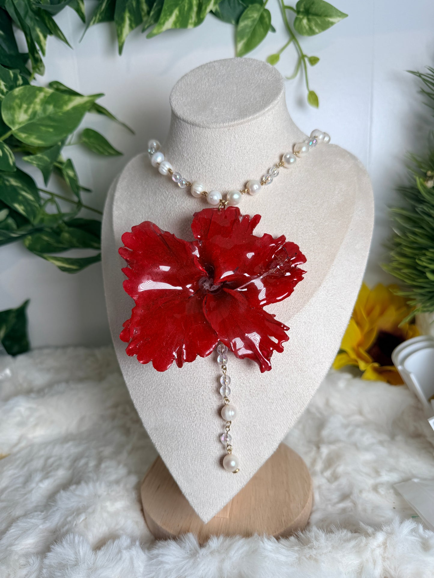 Crimson Poppy Pearl Necklace