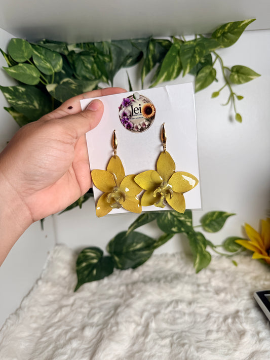 Yellow orchid earrings