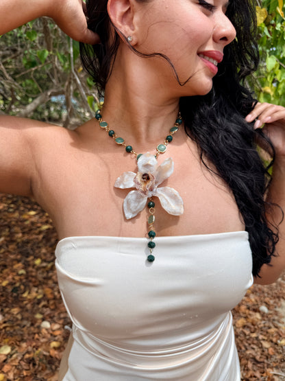 Ivory Cymbidium Lariat Necklace