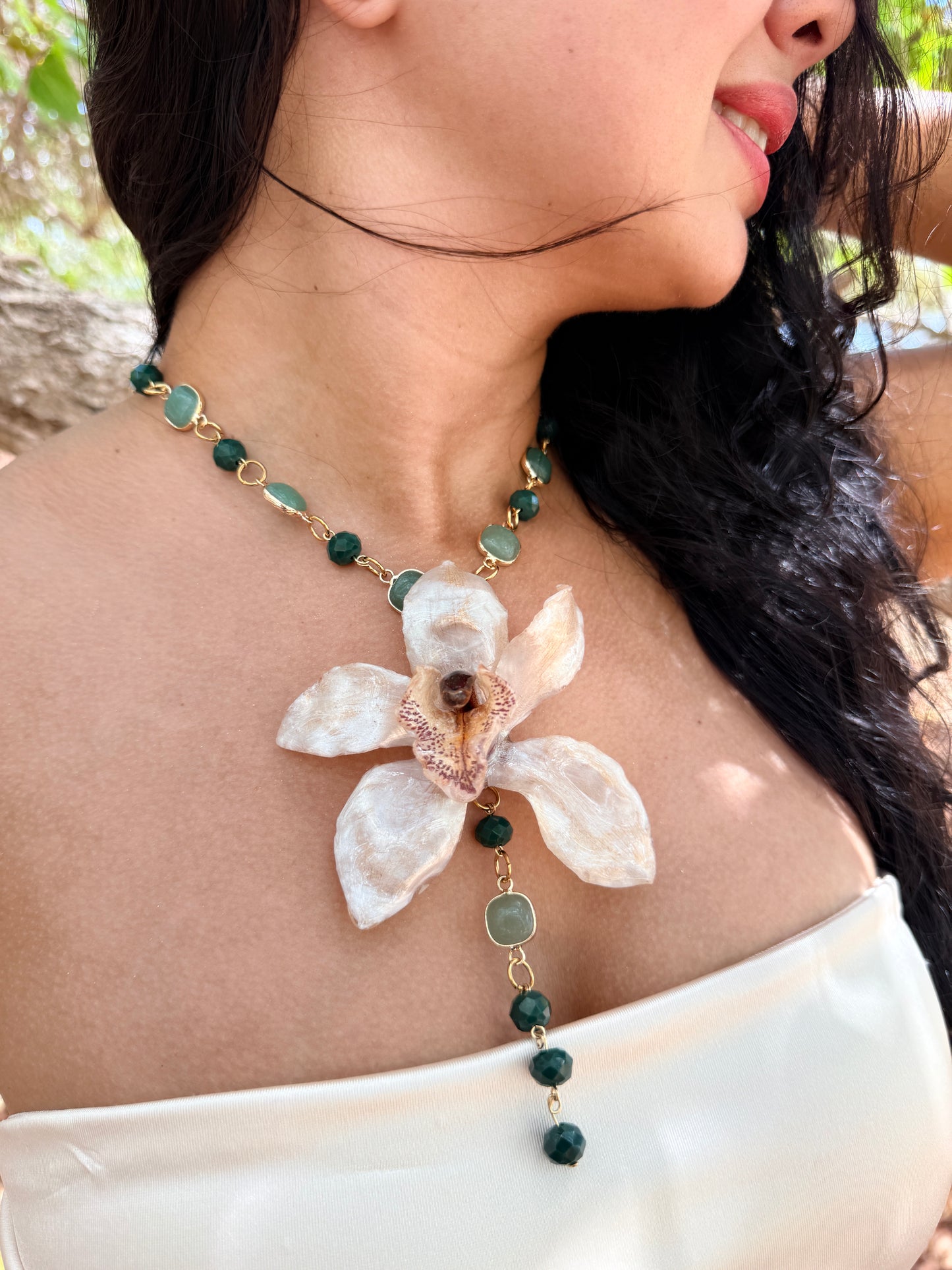 Ivory Cymbidium Lariat Necklace