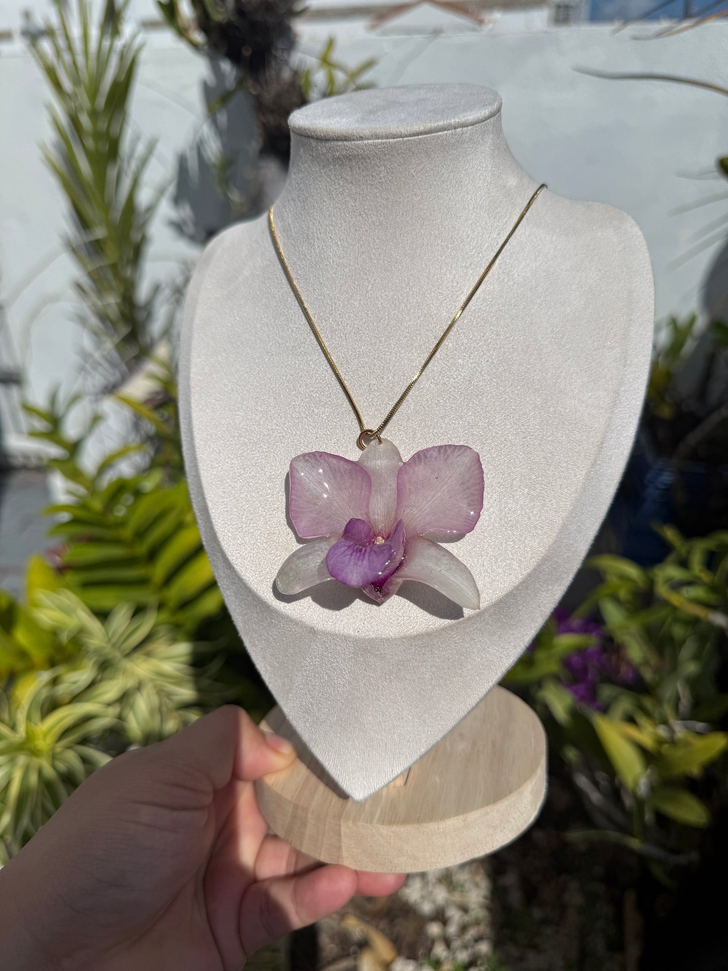 Purple/white Dendrobium Orchid necklace