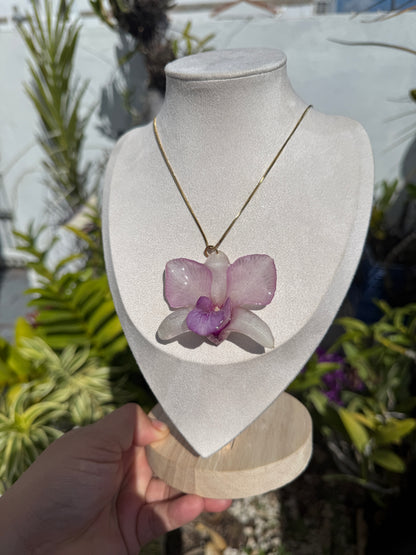 Purple/white Dendrobium Orchid necklace