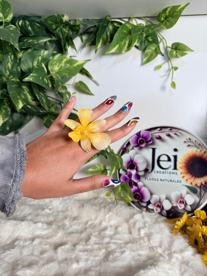 Golden Whisper Dendrobium Adjustable Ring