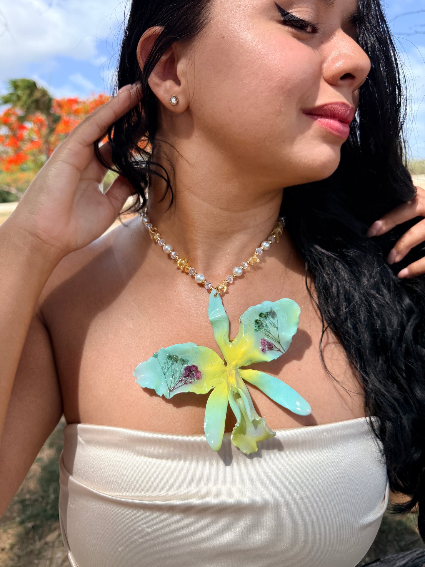 Cattleya Botanical Statement Necklace