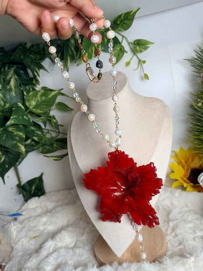 Crimson Poppy Pearl Necklace