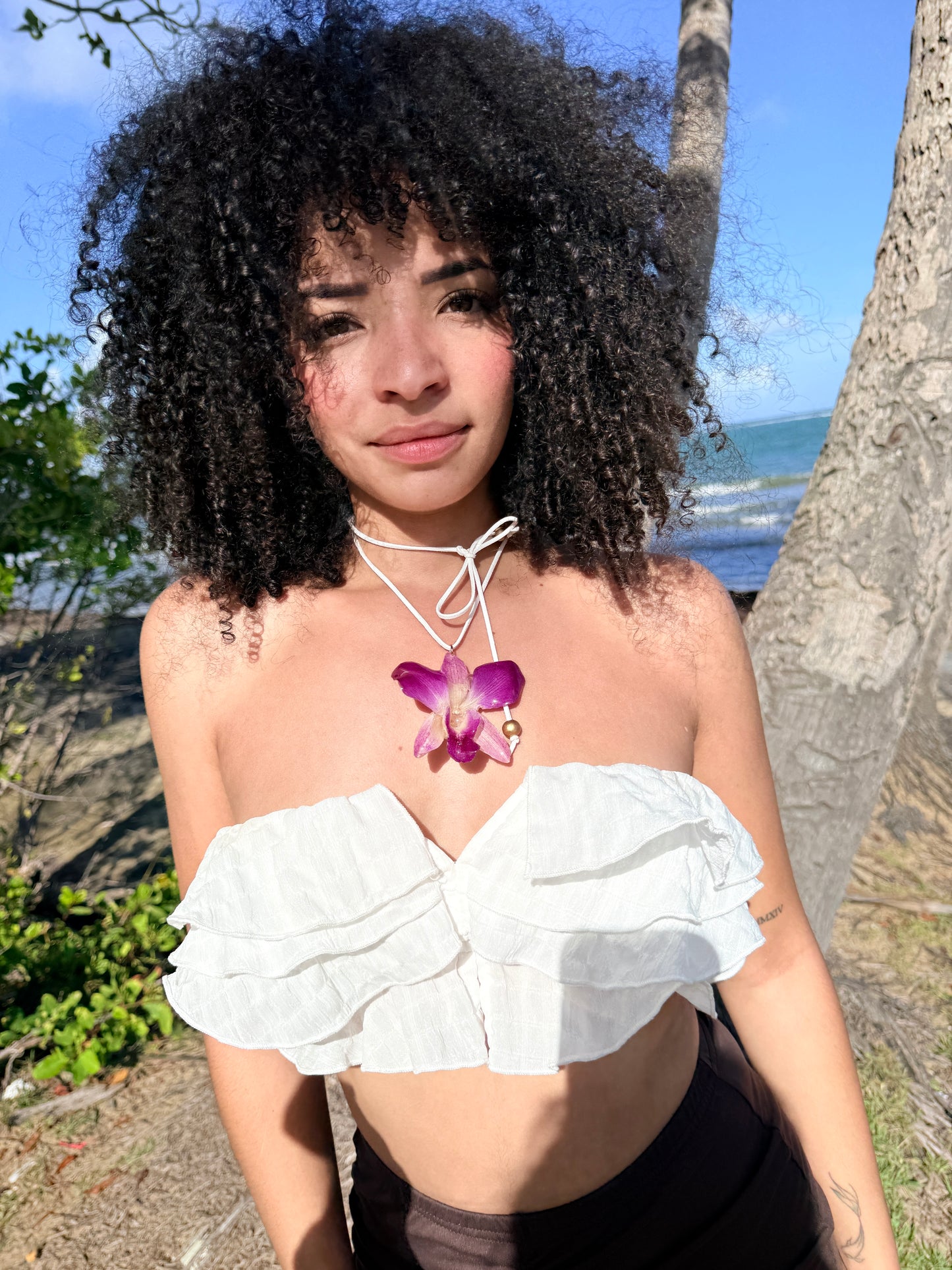 Purple Dendrobium orchid choker