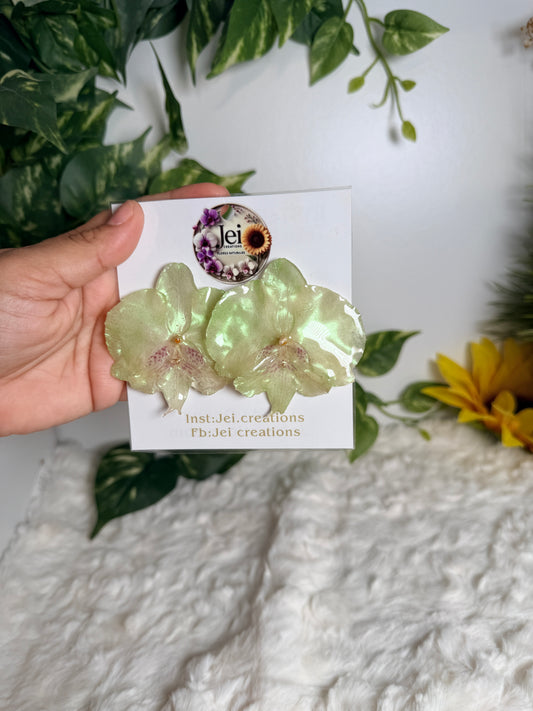 Green Pearl Glow Orchid Studs