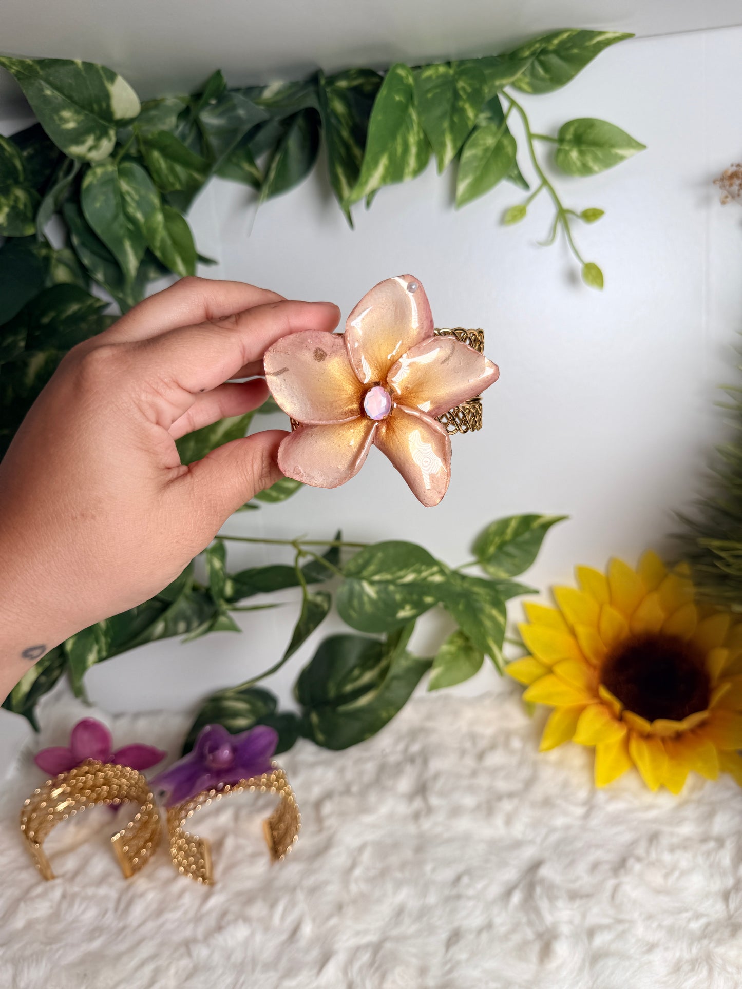 Golden Plumeria Glow Cuff