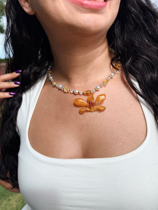 Amber Veil Orchid Necklace