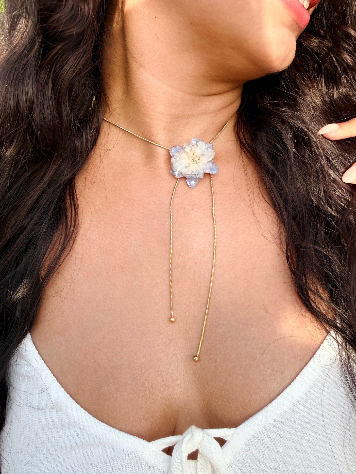 Blue Delphinium Lariat Necklace