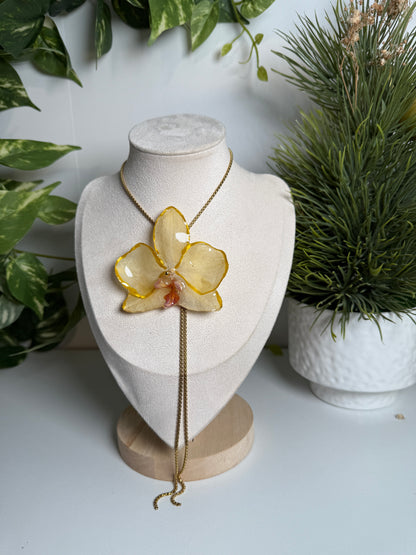 Yellow Phalaenopsis Orchid Lariat necklace