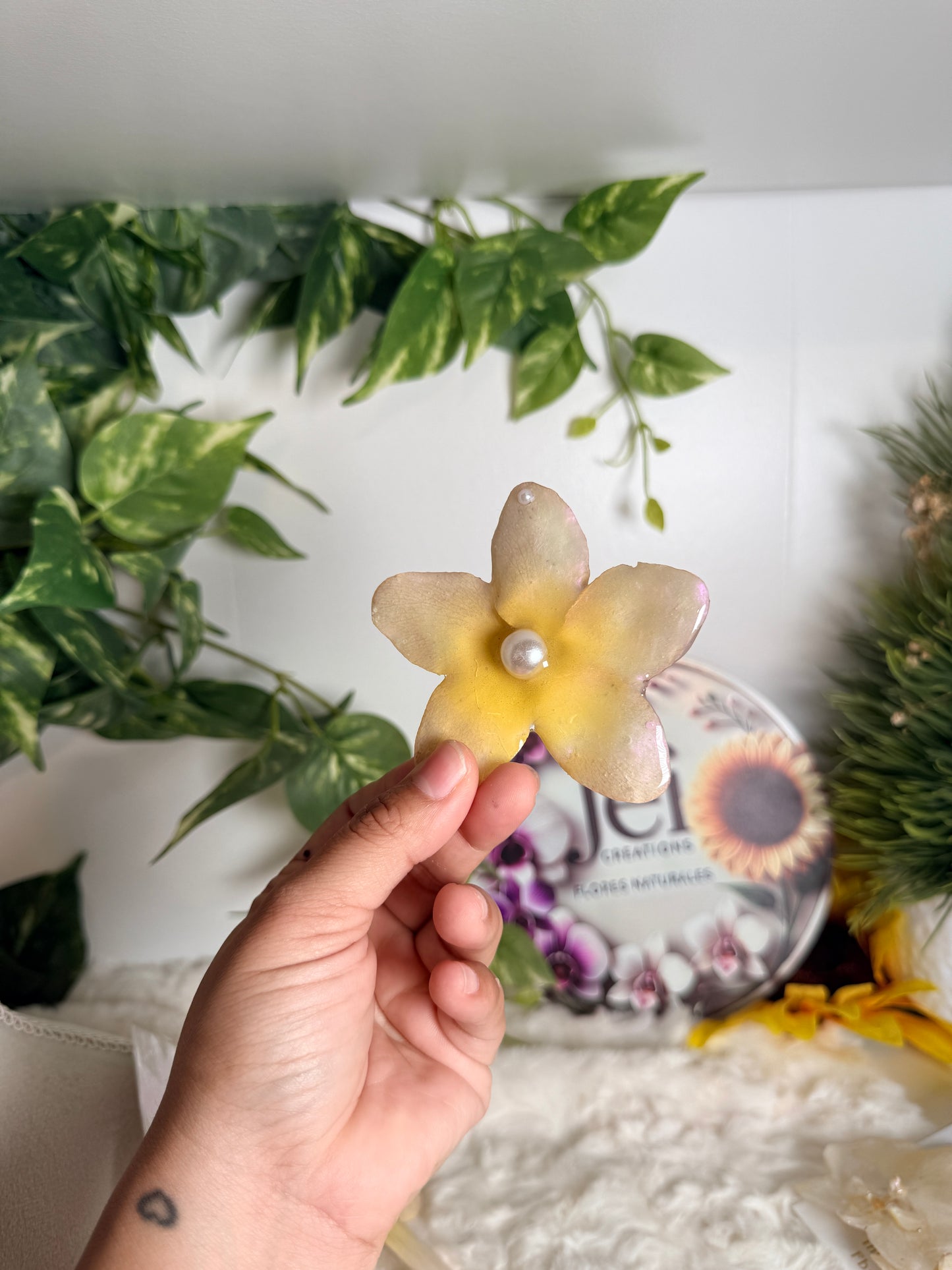 Golden Plumeria Pearl Stud Earrings