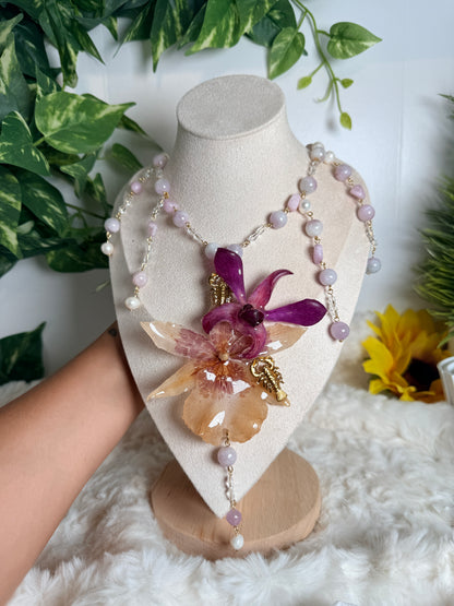 Spider Orchid & Dendrobium Amethyst Necklace