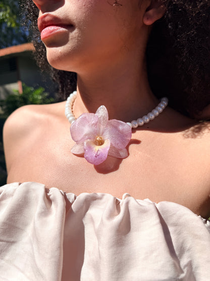 Pinky Orchid pearl necklace Choker