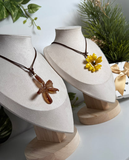 Sunflower Mini & Grammatophyllum Orchid Duo Necklace Set