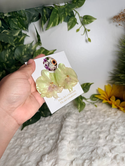 Green Pearl Glow Orchid Studs