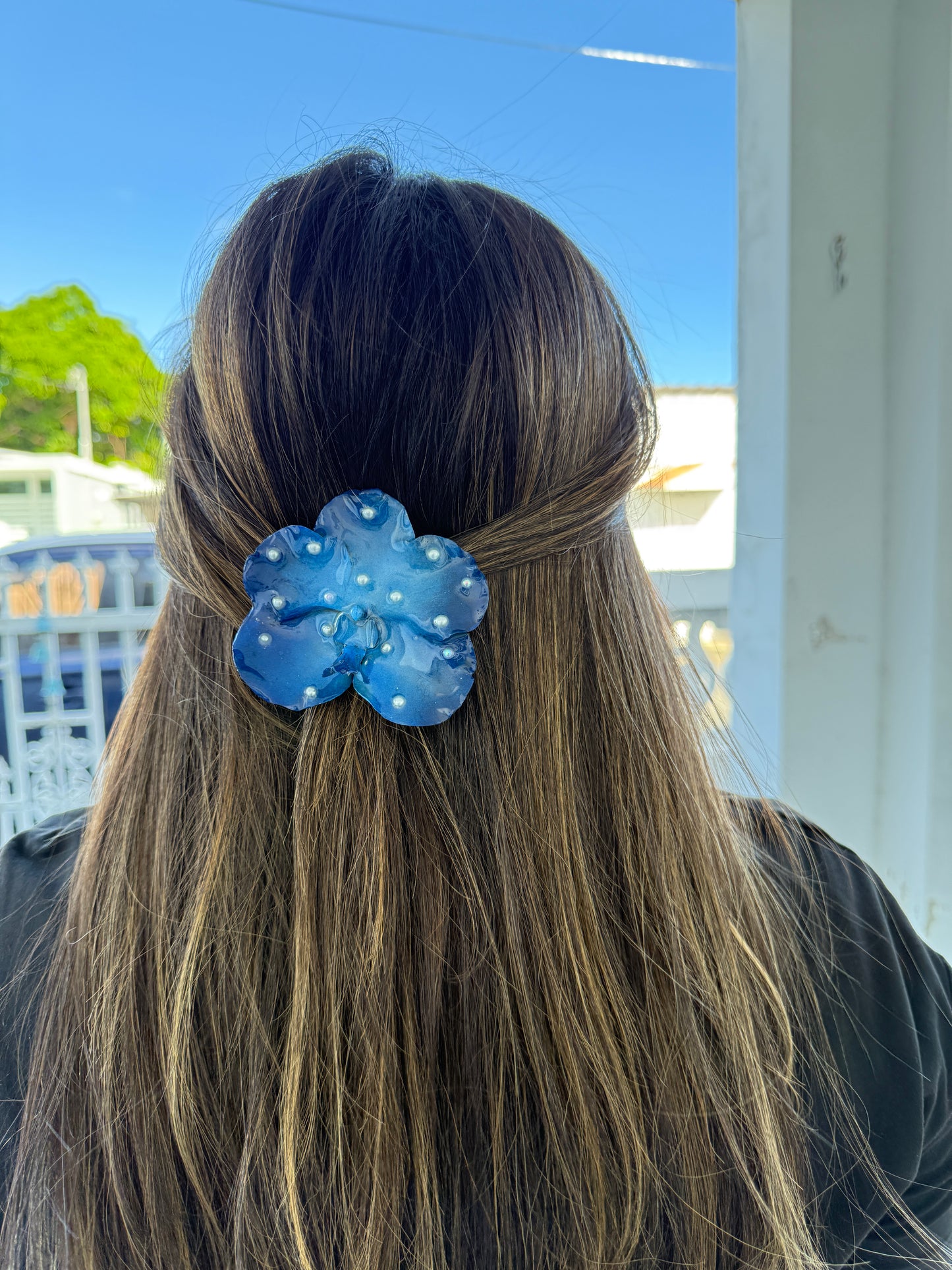 Blue banda Orchid Hair clip