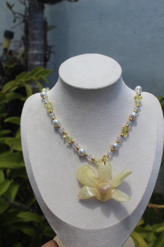 Yellow Dendrobium Fairy necklace