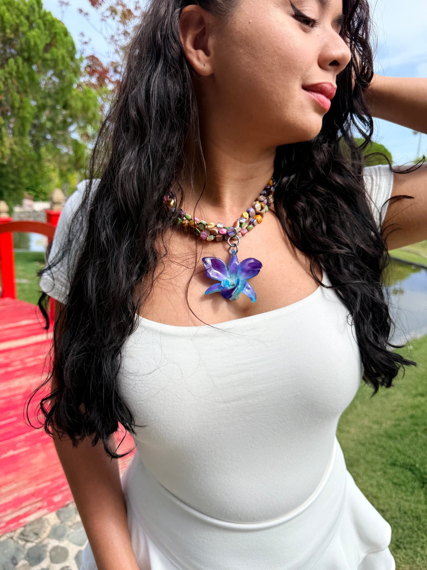 Ocean blue Orchid Charm Choker