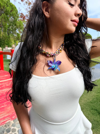Ocean blue Orchid Charm Choker