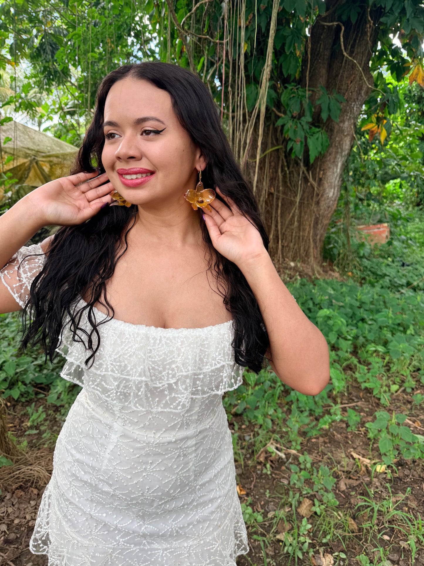 Golden Orchid Glow Earrings