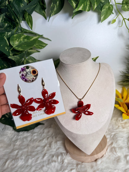 Red orchid set (aretes + cadena)