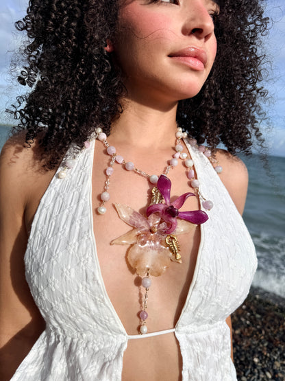 Spider Orchid & Dendrobium Amethyst Necklace