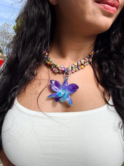 Ocean blue Orchid Charm Choker