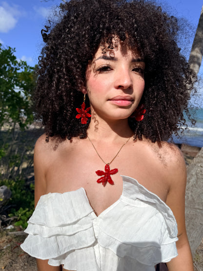Red orchid set (aretes + cadena)