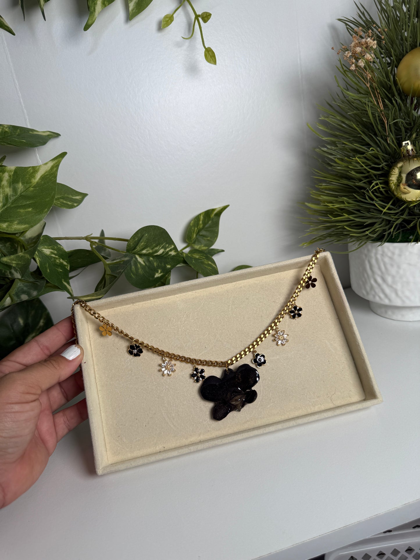 Black Orchid Charm necklace