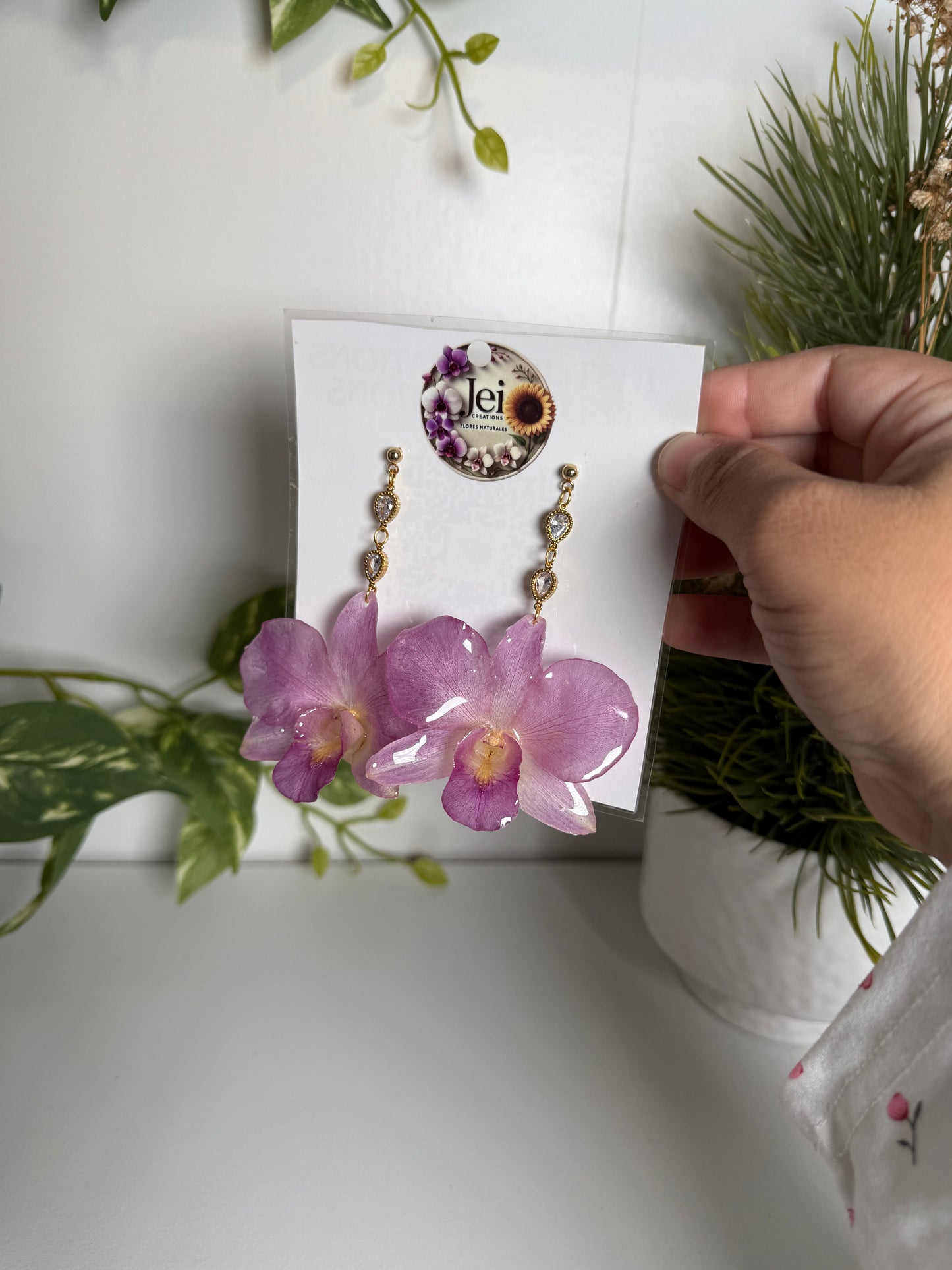 Diamond Dendrobium Orchid earings