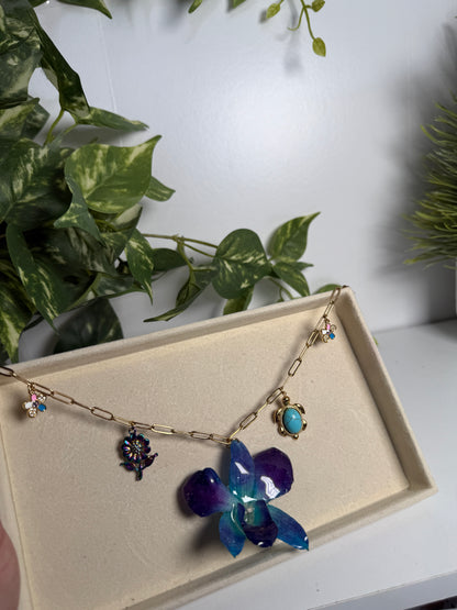 Blue Orchid Charm necklace