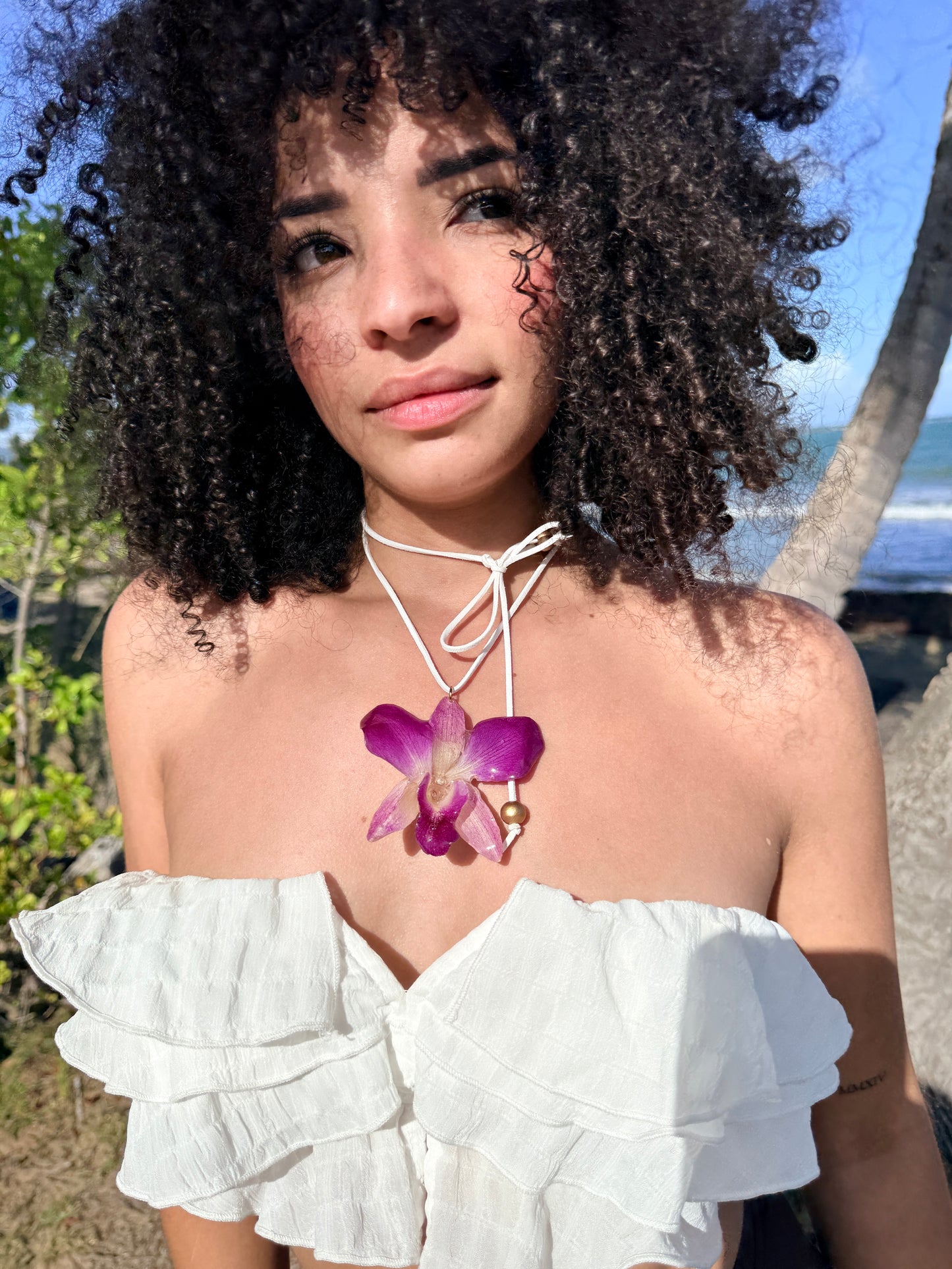 Purple Dendrobium orchid choker
