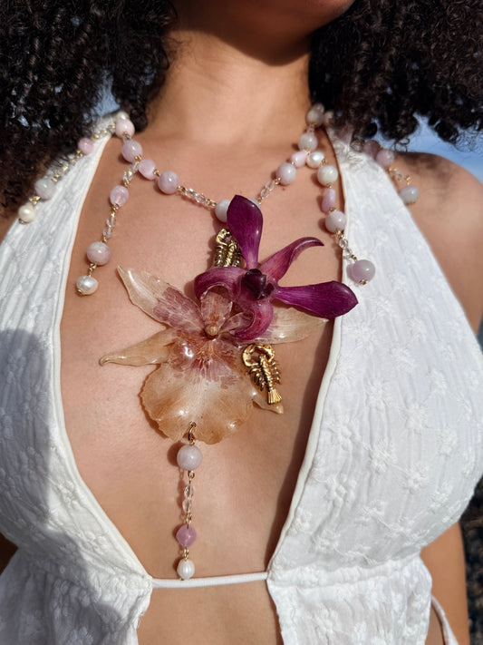 Spider Orchid & Dendrobium Amethyst Necklace