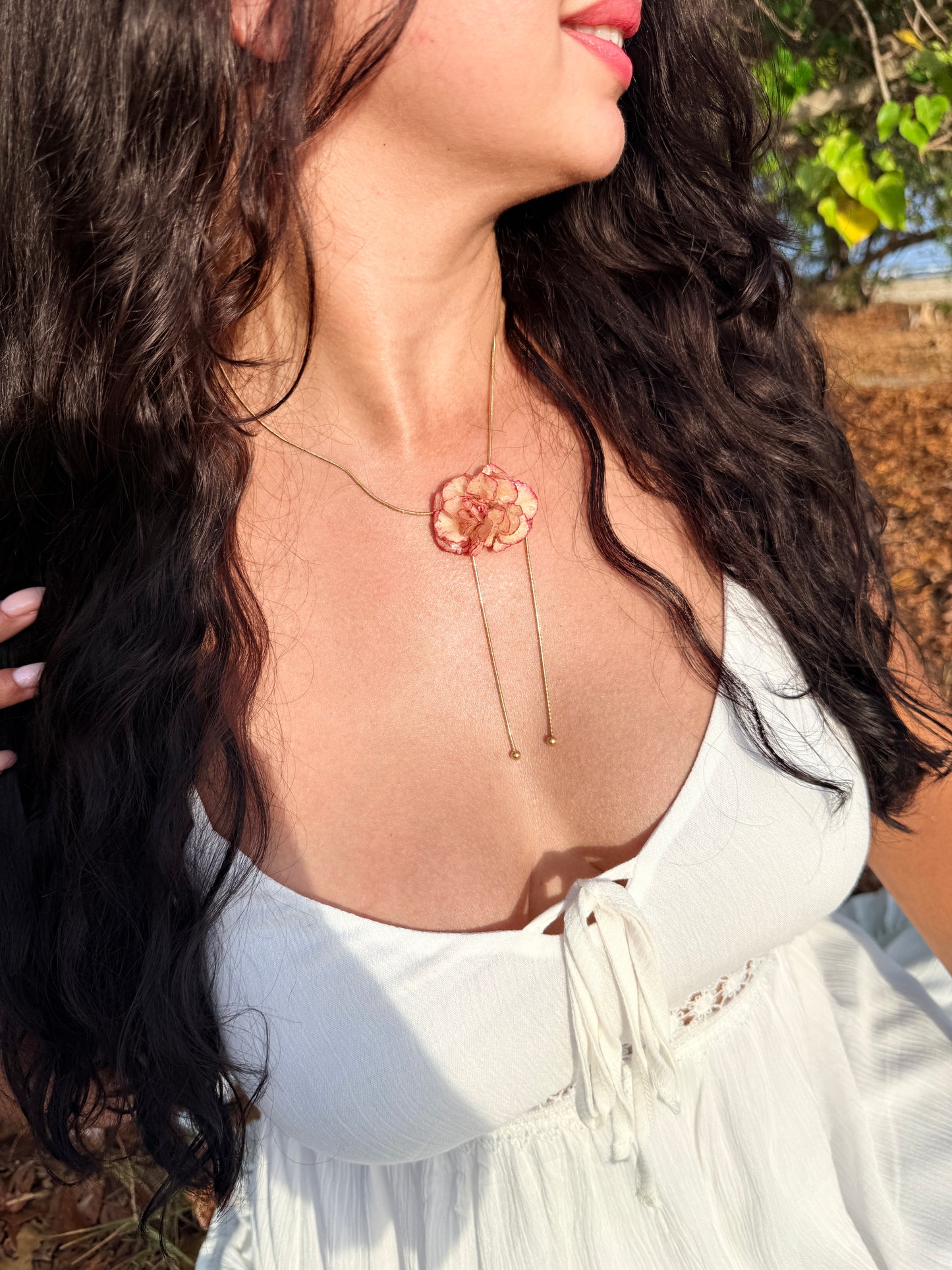 Crimson Petal – Lariat Carnation Necklace