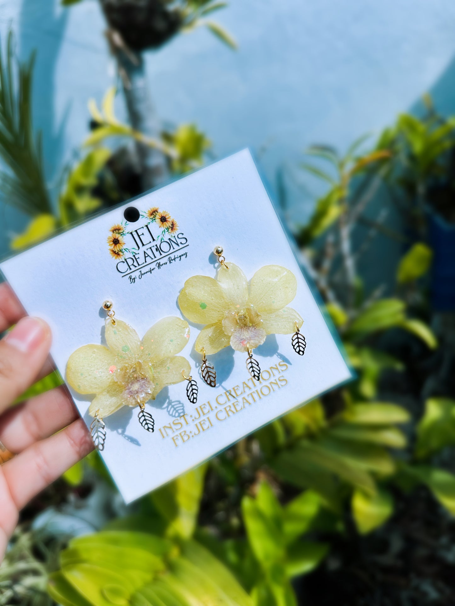 Yellow Dendrobium Orchid earings