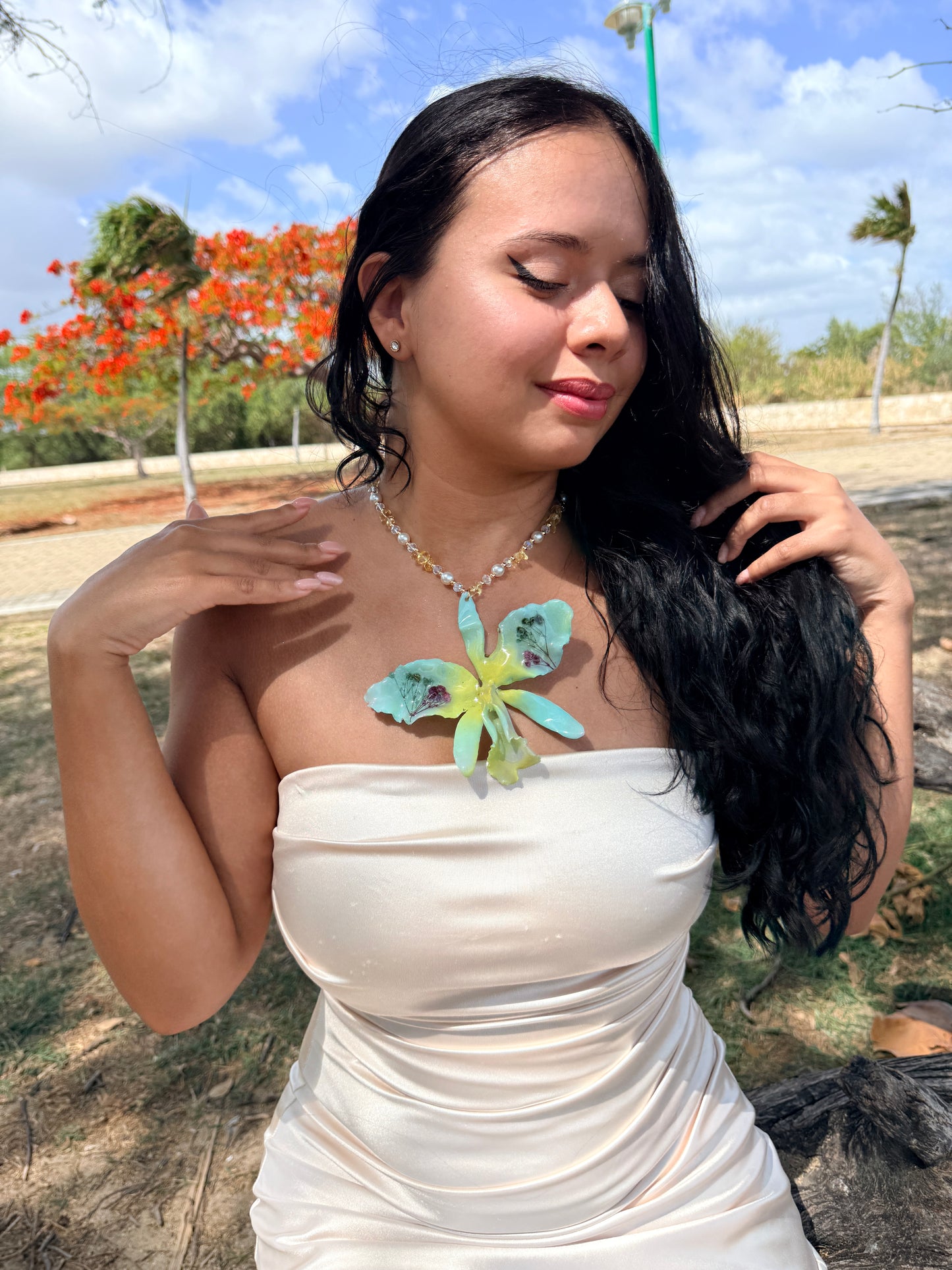 Cattleya Botanical Statement Necklace