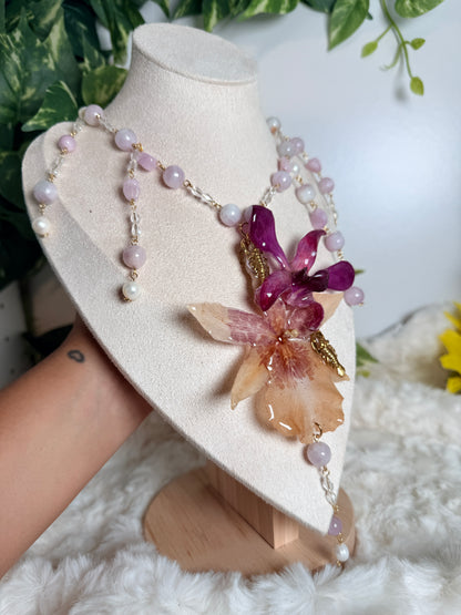 Spider Orchid & Dendrobium Amethyst Necklace