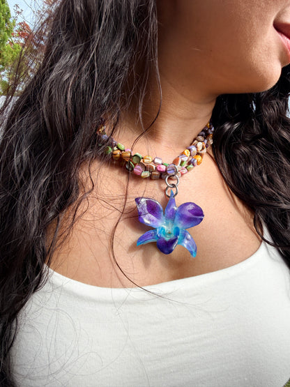 Ocean blue Orchid Charm Choker