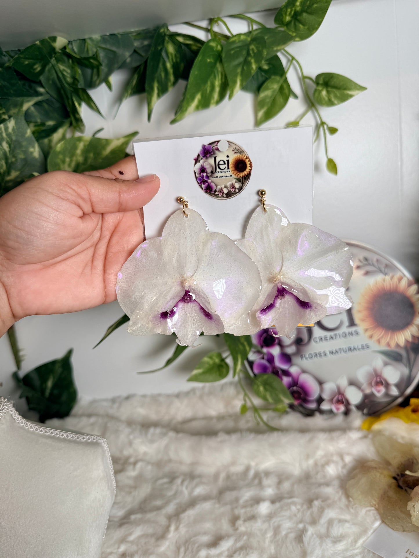 White Phalaenopsis Orchid Drop Earrings
