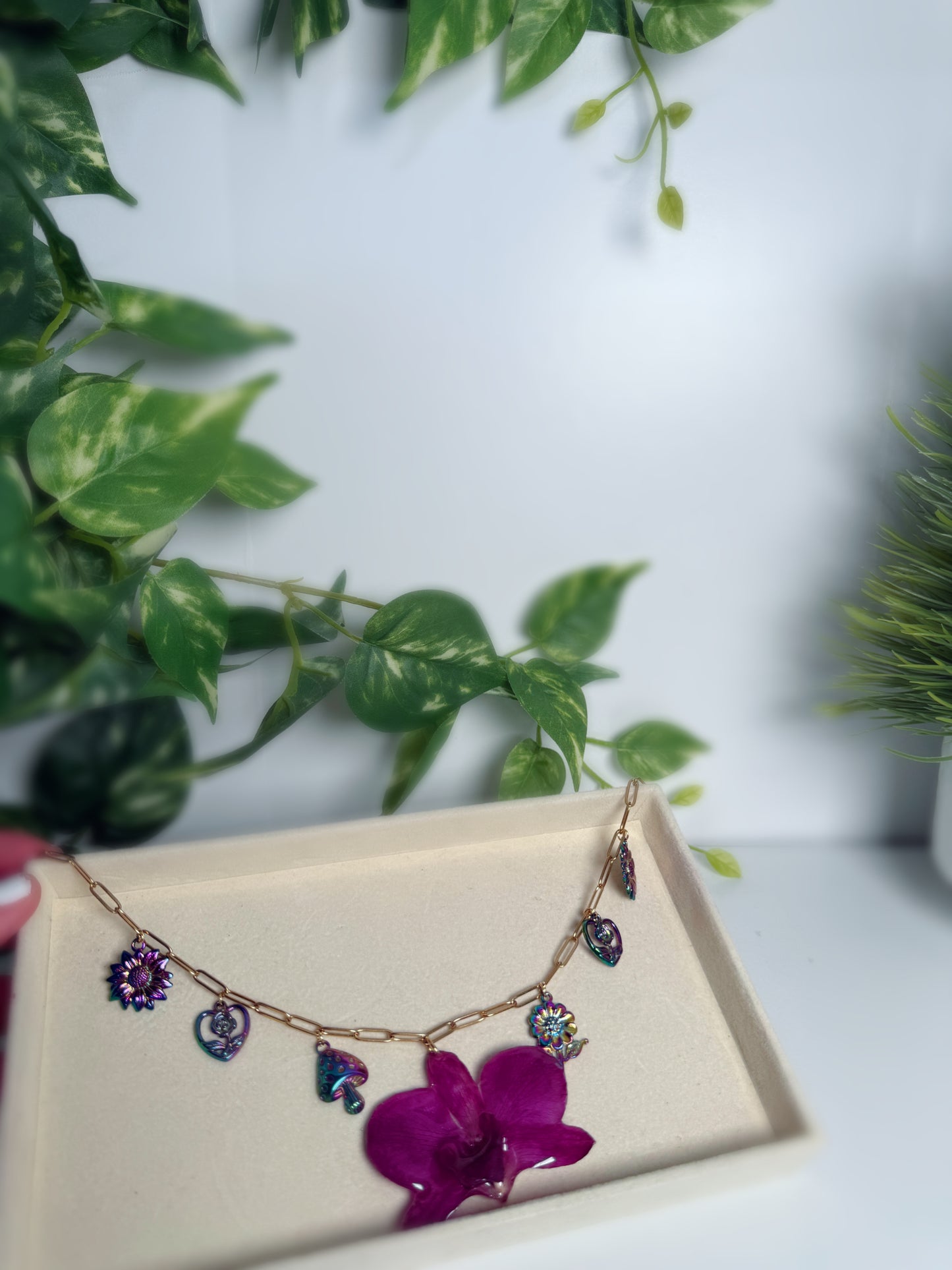 Dendrobium Orchid Charm necklace