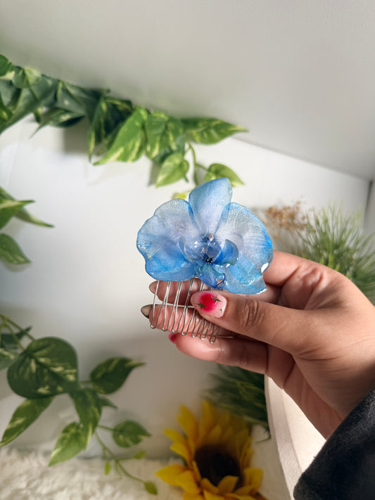 Blue Aura Orchid Hair Comb