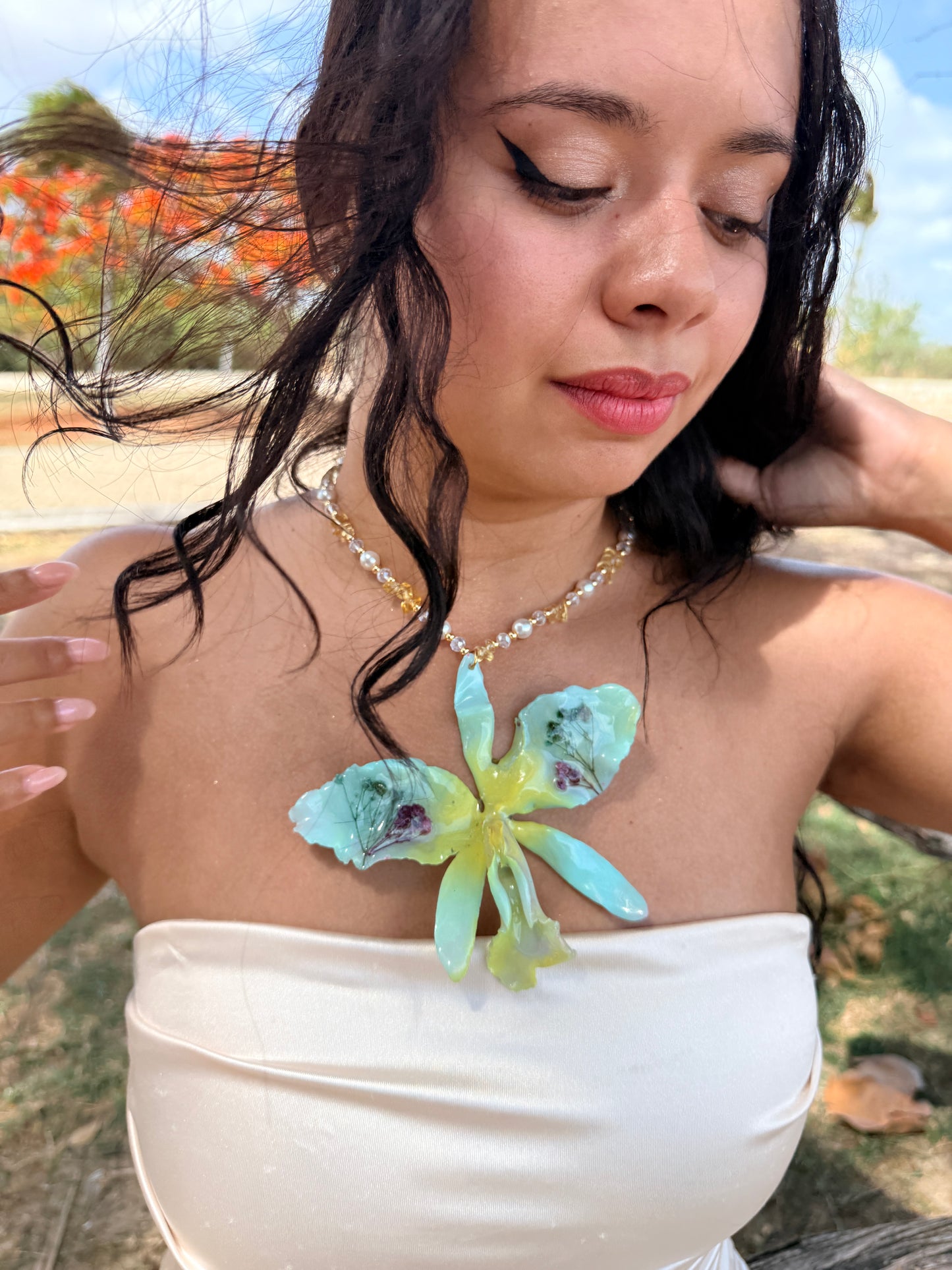 Cattleya Botanical Statement Necklace
