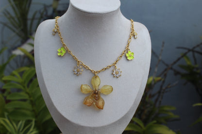 Yellow Orchid Charm necklace