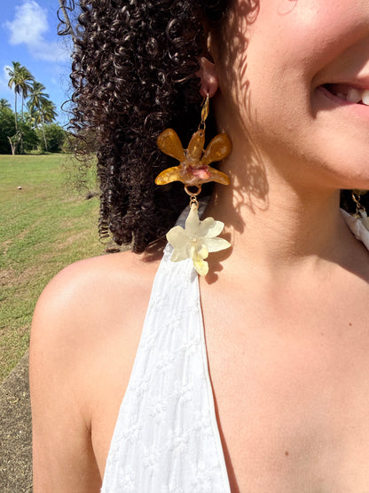 Golden Duo Orchid Earrings