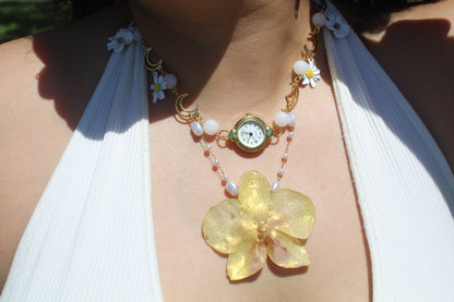 Orchid clock fancy necklace