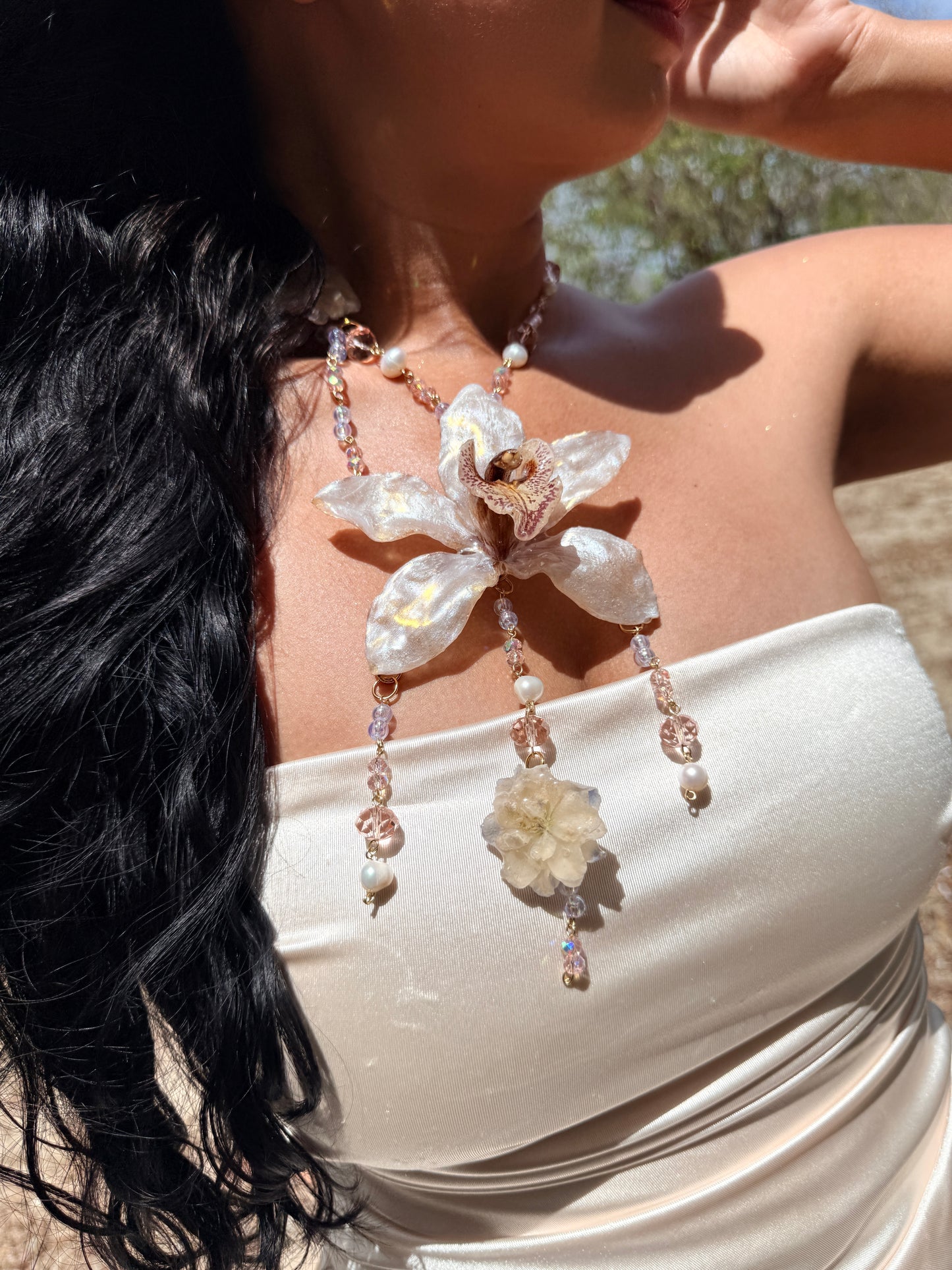 Cymbidium Pearl Cascade Necklace