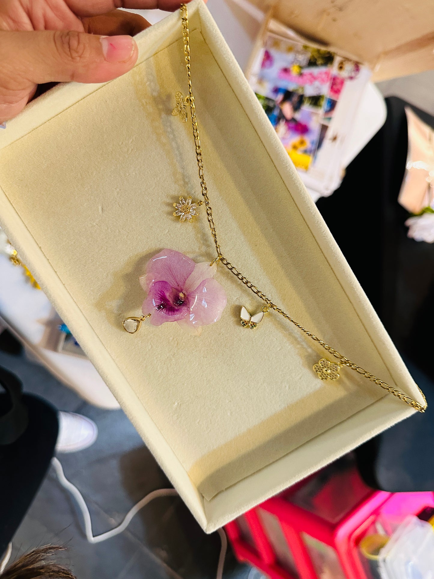Dendrobium Orchid Purple charm necklace